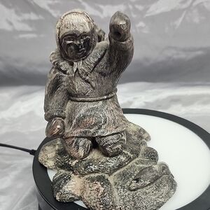 Vintage Inuit Eskimo Carved Stone Sculpture – Mother Fishing with Baby in Amauti